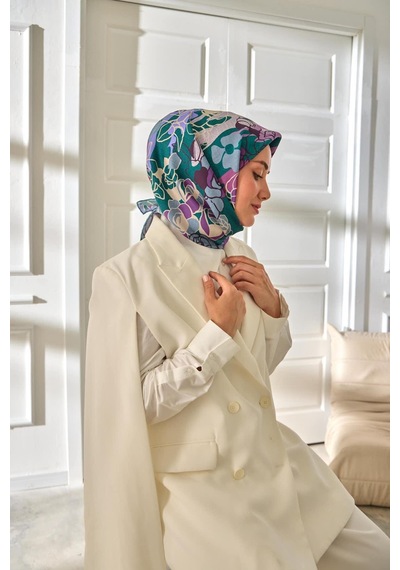 Silk Home Twill İpek Eşarp 11483-09 Patina Yeşili, Bebe Mavi, Leylak, Krem, Çelik