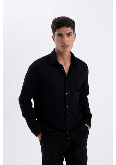 Defacto Siyah Modern Fit Modern Kesim Polo Yaka Düz Pamuklu Uzun Kollu Gömlek D1629AX24AUBK81 Siyah Defacto Siyah Modern Fit Modern Kesim Polo Yaka Düz Pamuklu Uzun Kollu Gömlek D1629AX24AUBK81 Siyah
