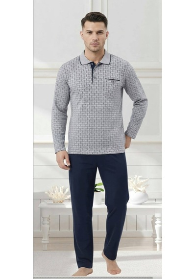 Erse Uzun Kol Pamuklu İnterlok Erkek Pijama Takımı - 9036748531873 Gri