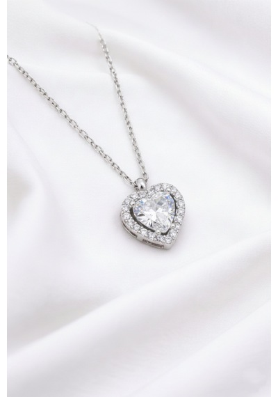 Çekirdekjewelry 925 Ayar Gümüş Zirkon Taşlı Kalplı Kolye Gri Beyaz