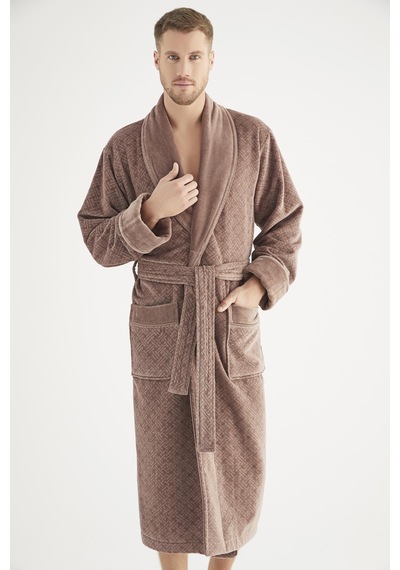 Jakarlı %100 Cotton Erkek Bornozu Gri