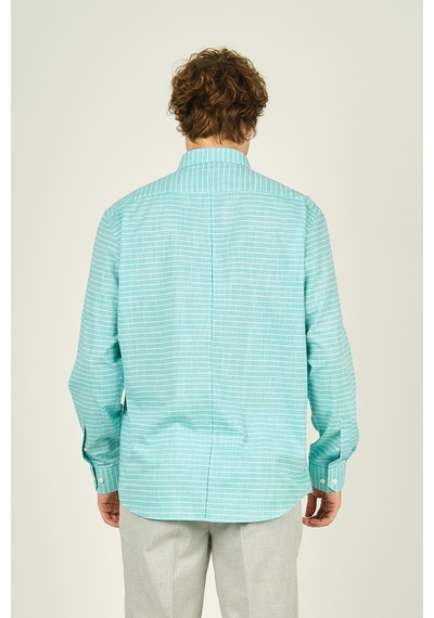 Figs Erkek Slim Fit Çizgili Uzun Kollu %100 Pamuk Gömlek 0015 Mint Mint