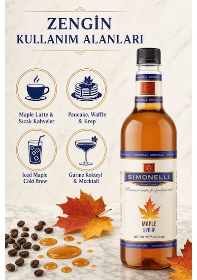 Simonelli Akçaağaç Maple Aromalı Kahve ve Kokteyl Şurubu 700 ML + Pompa