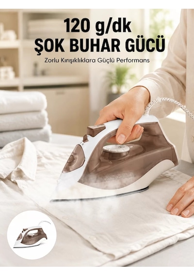 Seramik Tabanlı Buharlı Ütü 2200w Dikey Ütüleme 300ml Kahverengi Cn