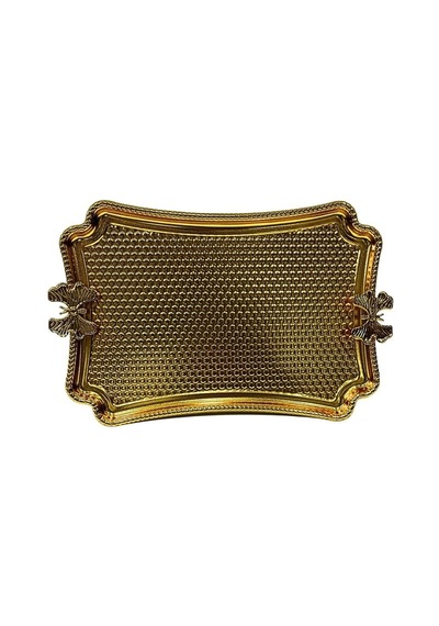 Kelebekli Metal Gold Küçük Dikdörtgen Tepsi