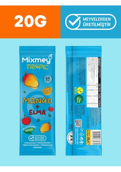 Mixmey Tropik Meyve Bar Serisi 20 Adet | Atıştırmalıklar – Vegan, Glutensiz (20GR X 20 ADET)