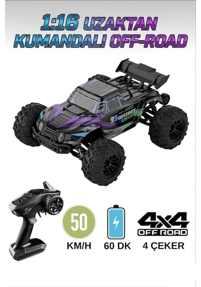 Uzaktan Kumandalı 10 Fonksiyonlu LED Işıklı Şarjlı 1:16 Ölçekli 2.4Ghz 50km/h Off-Road Oyuncak Araba