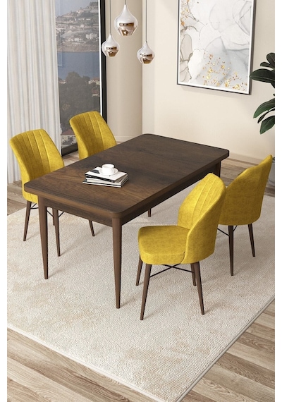 Canisa Concept Arp Serisi Sabit Mutfak Masası Takımı 70x110 Barok Desen Masa 4 Hardal Sandalye Beyaz Canisa Concept Arp Serisi Sabit Mutfak Masası Takımı 70x110 Barok Desen Masa 4 Hardal Sandalye Beyaz