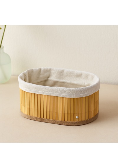 3 Boy Oval Organizer Sepet - Bambu Kenarlı, Ahşap Tabanlı, Bezli Çr
