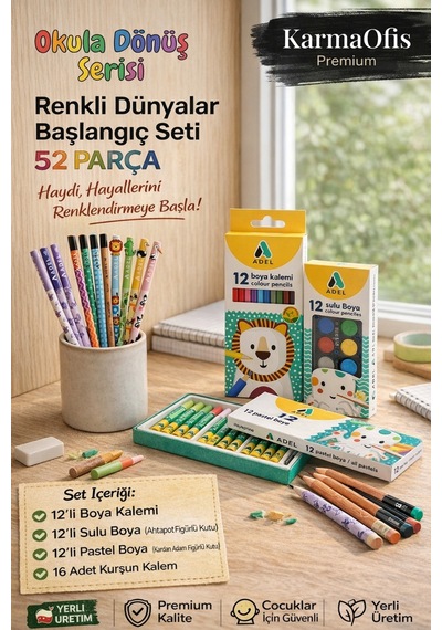 Renkli Dünyalar Başlangıç Seti 52 Parça Boya Kalemi, Sulu Boya, Pastel Seti
