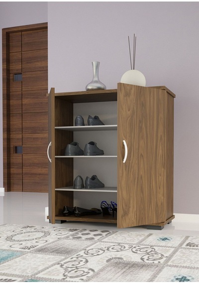 Modilayn 70 X 76 X 32 Cm 3 Raflı 2 Kapalı Ayakkabı Dolabı Kiler Dolabı Ceviz