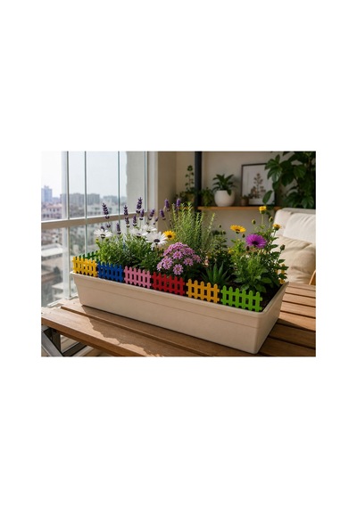 Arliadesign Ahşap Saksı Süsü Seti Renkli Çit, Mantar, Çim Ve Bitki Dekoru 42 Parça 3 Mm Mdf