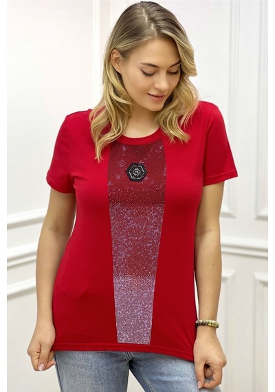 Rich Glam Bisiklet Yaka Crystal Taşlı Büyük Beden Plus Size Pamuk Şık Rahat Siyah Kadın T-shirt Kırmızı Rich Glam Bisiklet Yaka Crystal Taşlı Büyük Beden Plus Size Pamuk Şık Rahat Siyah Kadın T-shirt Kırmızı