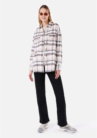 Colin's Colins Regular Fit Shirt Neck Ekoseli Kadın Beyaz Uzun Kol Gömlek Cl1067346 Q1.v1 Ofw Beyaz