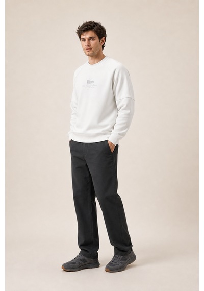 Redline Black Yeni Sezon Erkek Kışlık Regular Fit Sweatshirt Pamuklu Beyaz