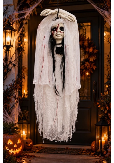 Halloween Cadılar Bayramı Sensörlü Işıklı Sesli Hayalet Gelin Asılabilir Büyük Korku Süsü 120 Cm Diğer