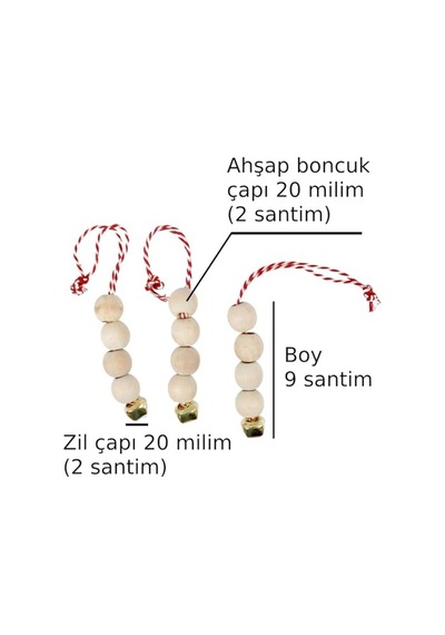 Bebek Yılbaşı Ağaç Boncuk Süs Hobi Zilli Çok Amaçlı Etkinlik Doğum Günü Zil Dekoratif İpli Süs 3 Adet Genel