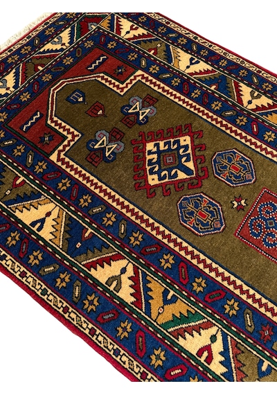 El Dokuma Sıfır Kafkas Halısı Seccade 110x160 Yeşil Kök Boya %100 Yün Namazlık