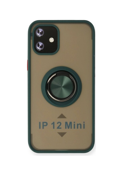 Newface - 791 - iPhone Uyumlu 12 Mini Kılıf Montreal Yüzüklü Silikon Kapak - Csmo-tex - - Yeşil