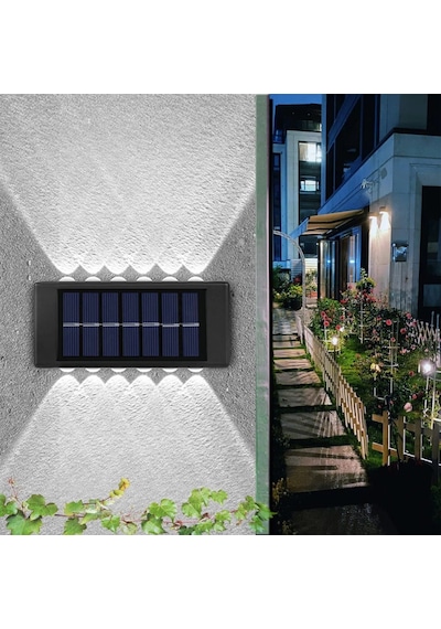 Shopytech 12 Led Güneş Enerjili Çift Yönlü Duvar Lambası Ip65 Otomatik Gece Aydınlatma Kablolamasız Çok Renkli