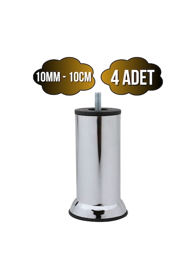 Metal Ayak Vidalı Pasolu Mobilya Yatak Koltuk Baza Ayağı Metal 4 Adet 10cm Krom 10mm Vidalı Krom