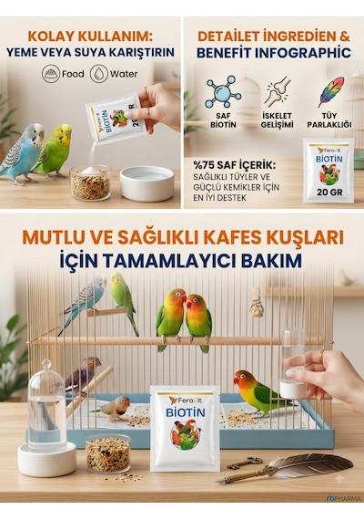 Biotin 20 Gr - Kafes Kuşları İçin Tüy Gelişimi Ve Parlaklığı Takviyesi, Saf Biotin Ev Tipi Ekonomik Paket