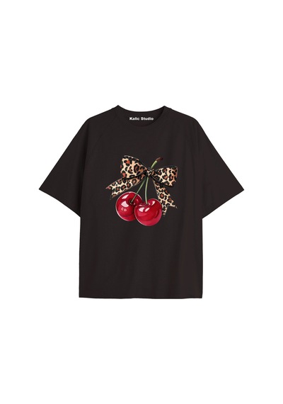 Kalic Studio Y2k Vintage Cherry Baskılı Siyah T-shirt Kod 76 Siyah-76