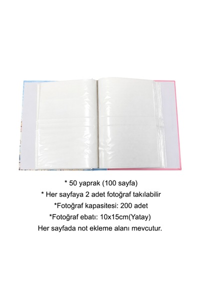 Rabsev 10x15cm 200 Fotoğraf Kapasiteli Kutulu Desenli Lüks Ofset Fotoğraf Albümü Mavi