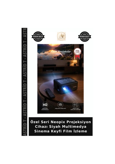 Özel Seri Neopix Projeksiyon Cihazı Siyah Multimedya Sinema Keyfi Film İzleme