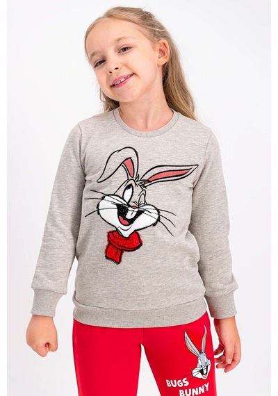 Bugs Bunny Lisanslı Bejmelanj Kız Çocuk Eşofman Takımı Bej Melanj