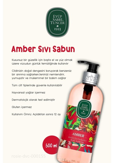 3 Adet Eyüp Sabri Tuncer Amber Sıvı Sabun 500 Ml Ve Rosıe %100 Doğal Pamuk Diğer