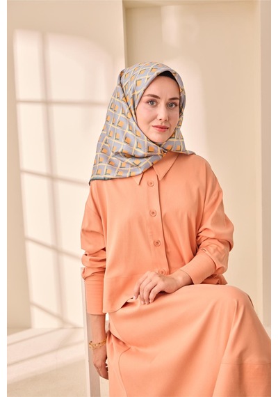 Silk Home Twill İpek Eşarp 11474 - 90 X 90 / Buz Mavisi,somon,yeşil-55 Buz Mavisi,somon,yeşil-55