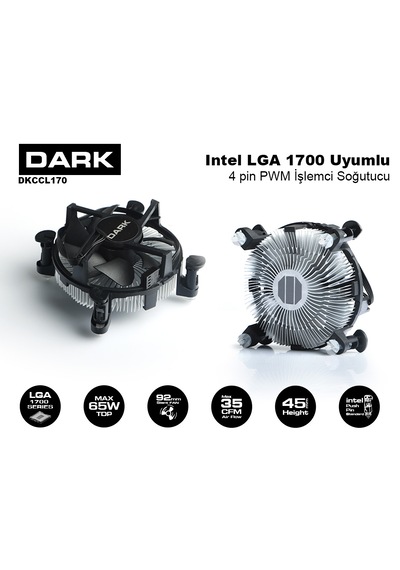 Dark İntel Lga1700 Soket İ3 İ5 İ7 Uyumlu 4 Pin Pwm İşlemci Fanı