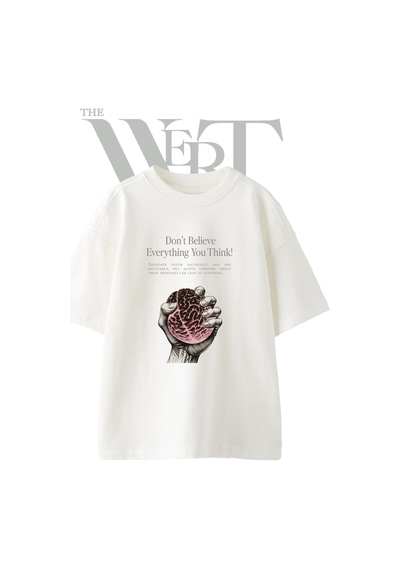 Thewert Sikilan Beyin Tasarım Baskılı Ünisex Beyaz Oversize T-shirt