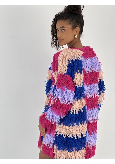 Miss Poem Kadın Önü Açık Tek Düğmeli Renkli Püsküllü Pudra Hırka Pudra