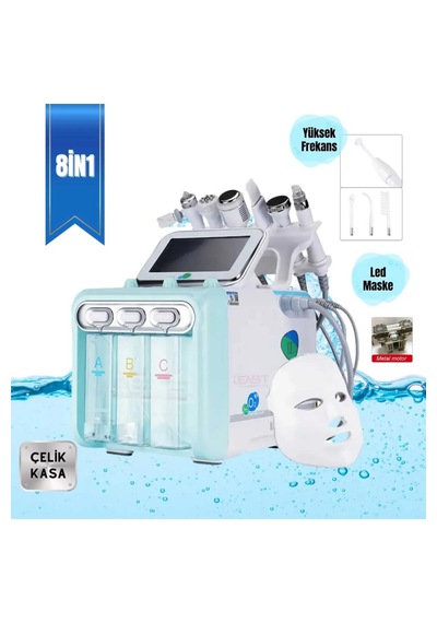 East Medikal Hydrafacial 8 in 1 Led Maskeli + Yüksek Frekans Cilt Bakım Cihazı