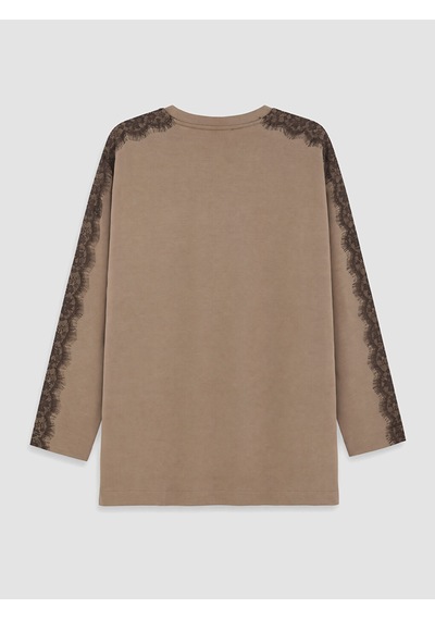 Lcw Everyday Kahverengi Dantel Detaylı Soft Touch Kadın Tunik