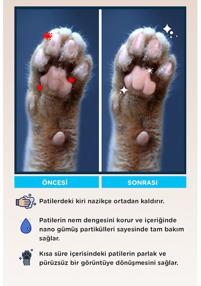 Metapet Doğal Nano Gümüş Kedi Pati Temizleme Köpüğü Pati Yıkama 200 ML