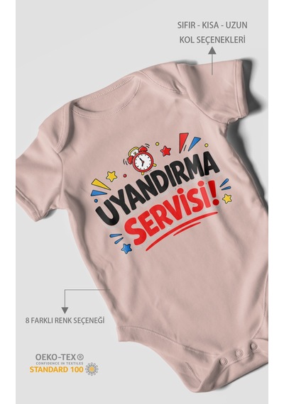 Morivokids Uyandırma Servisi Kısa Kollu Bebek Body %100 Pamuk Pastel Pembe