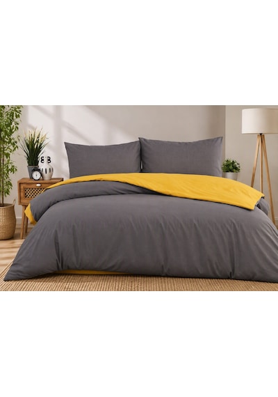 Lux Comfort Düz Renk Çift Kişilik Nevresim Takımı Çift Renkli Yumuşak Dokulu 200x220 Cm 4 Parça Antrasit - Sarı Lux Comfort Düz Renk Çift Kişilik Nevresim Takımı Çift Renkli Yumuşak Dokulu 200x220 Cm 4 Parça Antrasit - Sarı