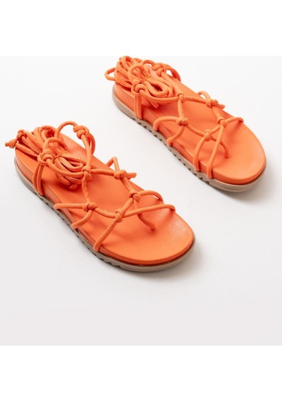 1001-1001 Orange Bilekten Bağcıklı Kadın Sandalet Turuncu