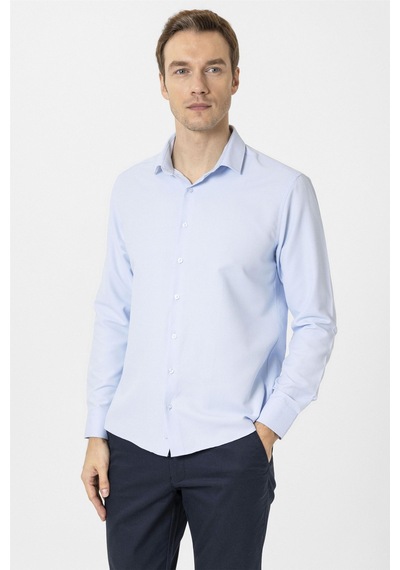 Süvari Buz Mavi Slim Fit Desenli Klasik Yaka Gömlek