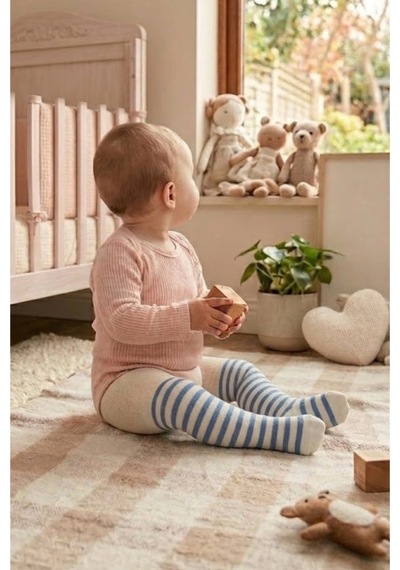 Cocole Socks Erkek Bebek Külotlu Çorabı 3'lü Set Pamuklu Mavi 0-24 Ay Çok Renkli