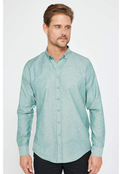 Tudors Erkek Slim Fit Dar Kesim Uzun Kollu Pamuklu Oxford Doku Kolay Ütülenebilir Yeşil Düğmeli Yaka Gömlek-31029-yeşil Yeşil