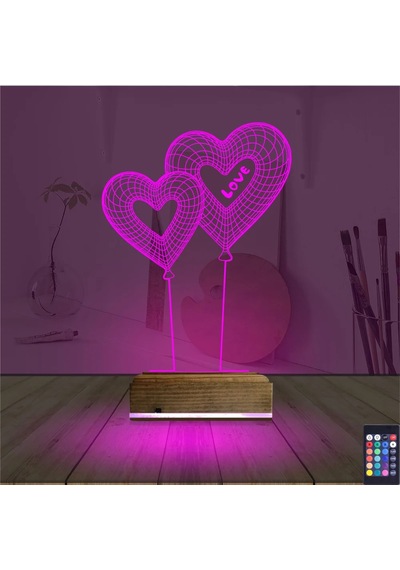 Luvivia Balon Kalp Love Sevgiliye Hediye 3d Lamba - Masa Gece Lambası Şeffaf