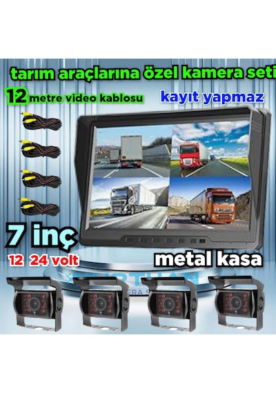 Kayıtsız 7 İnç Monitör 4 Adet Metal Kasa Kamera 12 24 Volt
