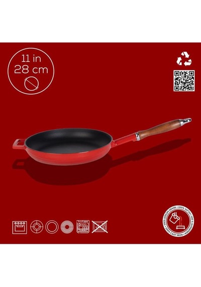 Lava Döküm Yuvarlak Kızartma Tavası Döküm Demir Ve Ahşap Saplı Çap Ø 28cm. Teşhir