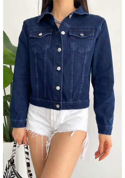 Femelle Kadın Sırtı Püsküllü Tasarım Denim Kot Ceket mavi