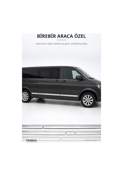 Volkswagen T6 Transporter 2015-2023 Uyumlu Krom Yan Kapı Çıtası 7 Parça Paslanmaz Çelik Uzun Şasi