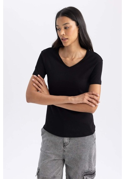 Defacto Slim Fit Kısa Kollu Tişört B0647ax23smbk81 Siyah